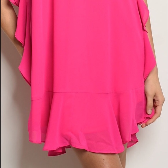 FUCHSIA RUFFLED DETAILED FLOWY TUNIC DRESS - Picture 4 of 9